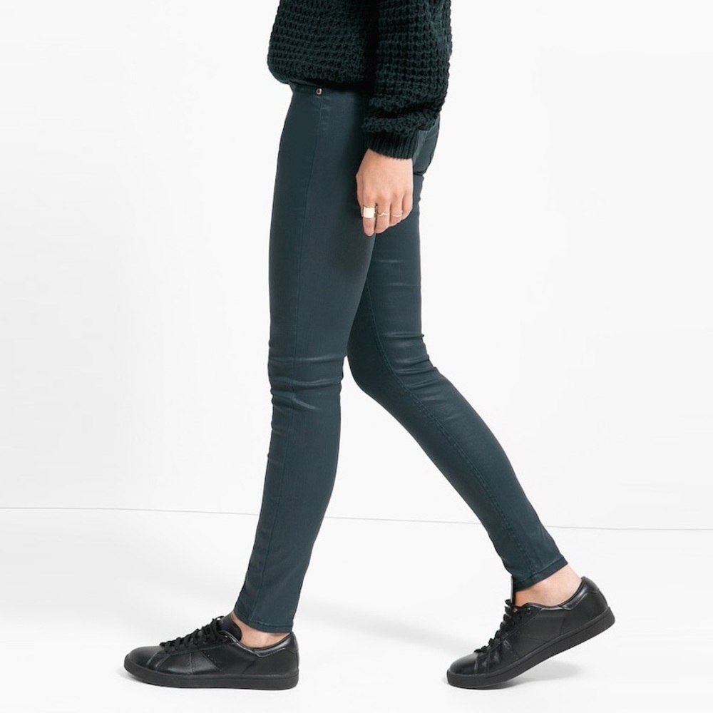 Mango Belle Coated Green Skinny Jeans NWOT